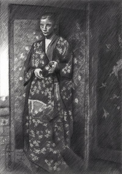 Elegáns japán kimonós nő alkotó: Corné Akkers