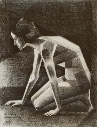 Geometrikus, guggoló nő alkotó: Corné Akkers