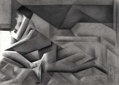Elmélkedő geometrikus nő alkotó: Corné Akkers