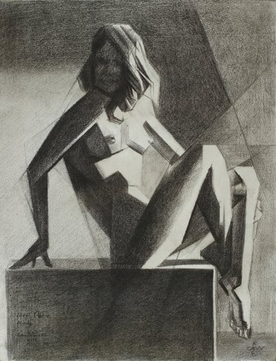 Ülő geometrikus akt alkotó: Corné Akkers