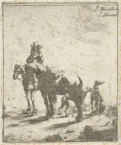 Lovas két lóval és két kutyával alkotó: Cornelis A. Hellemans
