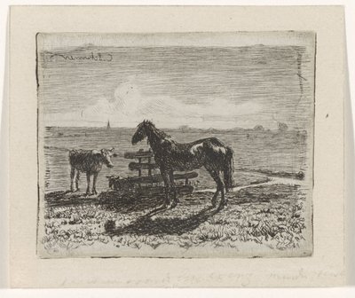 Legelő lóval és két tehénnel alkotó: Cornelis Albertus Johannes Schermer