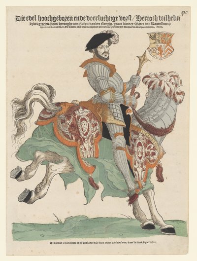 Willem van Cleves herceg, Jülich és Berg, Mark grófja, Ravenstein ura lóháton álló portréja alkotó: Cornelis Anthonisz. (manner of)