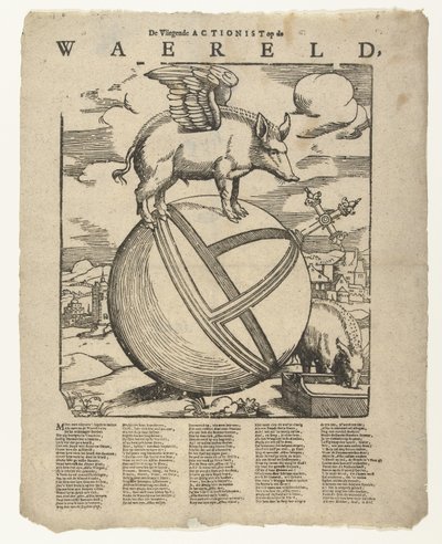 A szárnyas disznó a világon A Repülő Akcionista a viseleten (cím a tárgyon) alkotó: Cornelis Anthonisz.