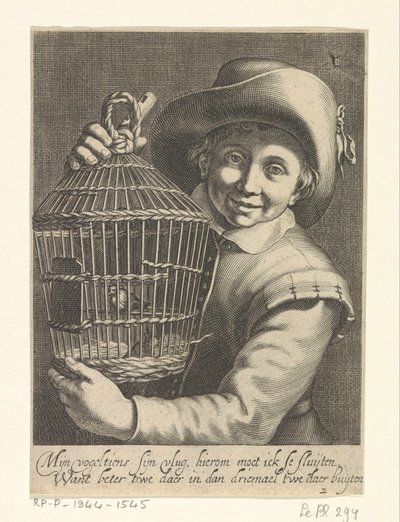 Fiú madárkalitkával alkotó: Cornelis Bloemaert (II)
