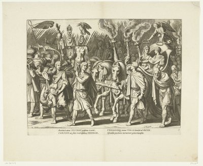 Triomfwagen van Karel V en Ferdinand, na de bevrijding van Wenen van de Turken, kb. 1532, sz. 7 Jelenetek uit het leven van Karel V (sorozat címe) V. Károly császár élete nagyon szép mélynyomatokban, a híres A. Tempest terveire vésve. alkotó: Cornelis Boel