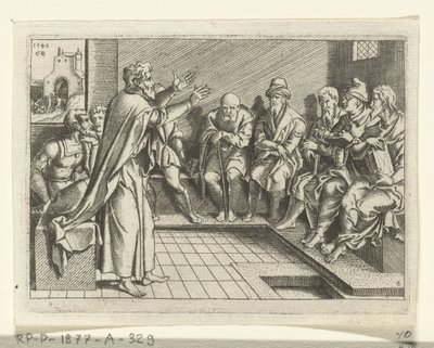 Pál a zsinagógában prédikál Pál élete (sorozat címe) alkotó: Cornelis Bos