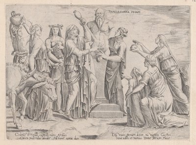 A nagyszerűség római tükre: Priapusnak áldozó nyolc nő, 16. század., 16. század. alkotó: Cornelis Bos.