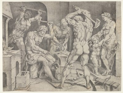 A vulkáni kovácsműhely, 1546. alkotó: Cornelis Bos