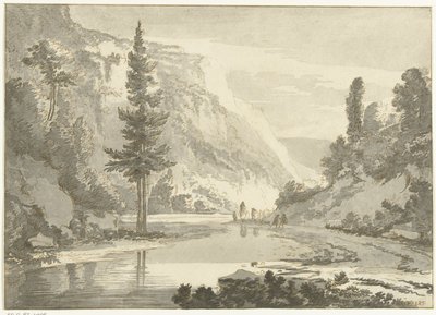 Hegyi táj pásztorokkal a folyóparton alkotó: Cornelis Brouwer