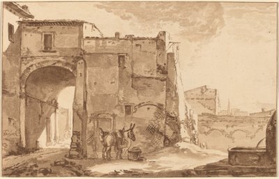 Gateway with Traveller and Mule, 1781, 1782-ben jelent meg. alkotó: Cornelis Brouwer