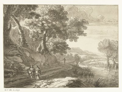 Olasz táj három túrázóval alkotó: Cornelis Brouwer