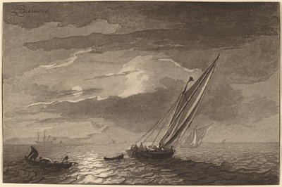 Tengeri táj teliholddal, 1779, megjelent 1781. alkotó: Cornelis Brouwer