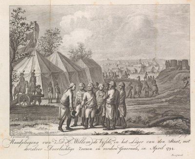 V. Vilmos fiaival a hadsereg táborában, 1794 Z.D.H. Ötödik Vilmos, az állam hadseregében, derűs fiaival és más tábornokokkal, 1794 áprilisában (cím a tárgyon) alkotó: Cornelis Brouwer