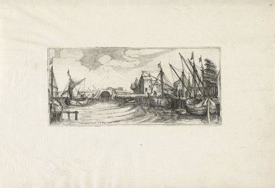 Kilátás a kikötőre zárral Tájképek (sorozat címe) alkotó: Cornelis Claesz van Wieringen (possibly)
