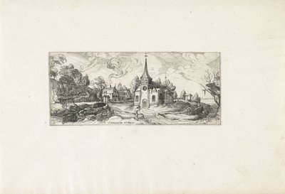 Táj, kilátással a templomra egy faluban Tájképek (sorozat címe) alkotó: Cornelis Claesz van Wieringen (possibly)