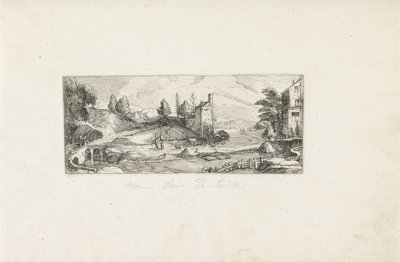 Folyói táj két nővel a hídon Tájképek (sorozat címe) alkotó: Cornelis Claesz van Wieringen (possibly)