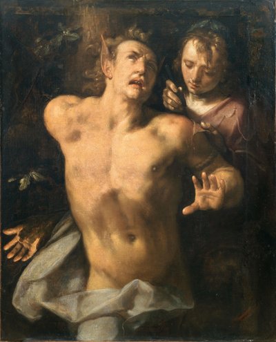 Marsyas nyúzása. alkotó: Cornelis Cornelisz. Haarlem van