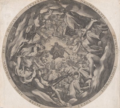 Az istenek gyülekezete az Olimposz hegyén, 1565. alkotó: Cornelis Cort