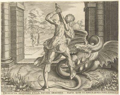 Herkules ellopja a Heszperidok aranyalmáit Hercules munkái (sorozat címe) alkotó: Cornelis Cort