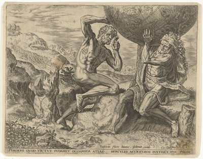 Herkules viszi a földgömböt az Atlasz számára Hercules munkái (sorozat címe) alkotó: Cornelis Cort
