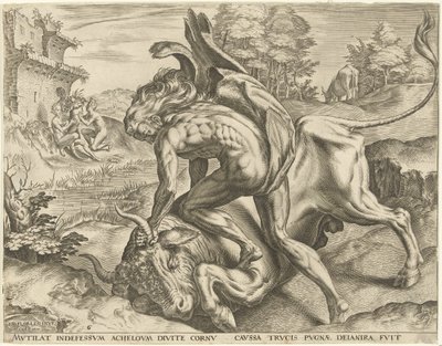 Herkules Achelousszal birkózik Hercules munkái (sorozat címe) alkotó: Cornelis Cort