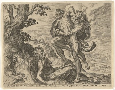 Herkules Antaeusszal birkózik Hercules munkái (sorozat címe) alkotó: Cornelis Cort