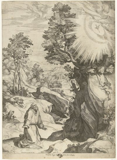 Táj Assisi Szent Ferenc látomásával alkotó: Cornelis Cort