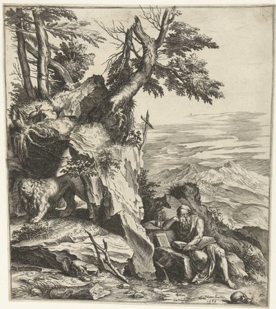 Táj Hieronymus olvasásával alkotó: Cornelis Cort