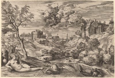 Tájkép Roger felszabadító Angelicával alkotó: Cornelis Cort after Titian