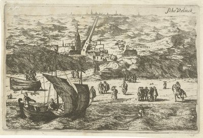 Kilátás Scheveningenre a tengerről Schevelinck (cím az objektumon) alkotó: Cornelis Elandts