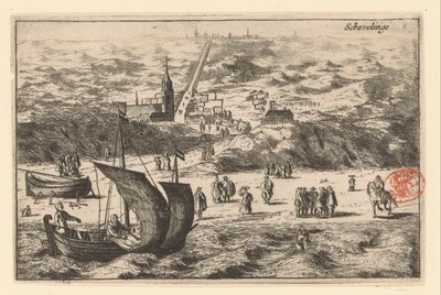 Kilátás Scheveningenre a tengerről Schevelinge (cím az objektumon) alkotó: Cornelis Elandts
