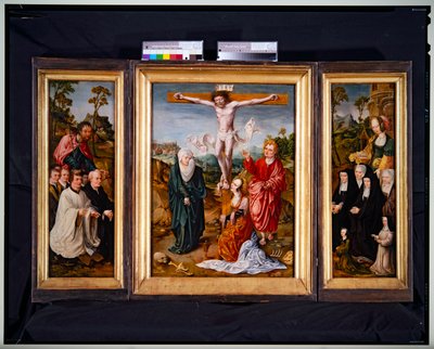 Keresztrefeszítés triptichon (panel, középen) alkotó: Cornelis Engelbrechtsen