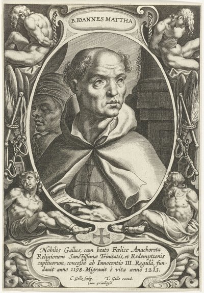 Máthai Szent János B. Ioannes Mattha (cím a tárgyon) A Vallási Rendek alapítói (sorozat címe) alkotó: Cornelis Galle (I)