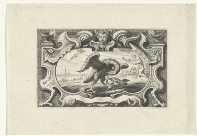 Vignetta pelikánnal, amely saját vérével táplálja fiókáit alkotó: Cornelis Galle (II) (attributed to)