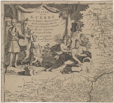 A Brüsszeltől keletre és délre fekvő régió, valamint Namur megye térképe (a levél bal felső részén) Carte de la Meuse ou Téâtre de la Guerre sur le Rhein, Moessele, Mayn, le Necker, Meuse avec les pais voisins (cím a tárgyon) alkotó: Cornelis Huyberts