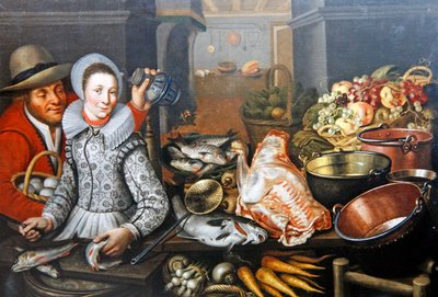 Konyhai csendélet két figurával (olaj, vászon) alkotó: Cornelis Jacobsz Delff