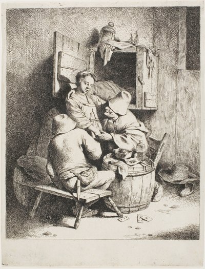Egy férfi simogatja a fiatal háziasszonyt alkotó: Cornelis Pietersz. Bega
