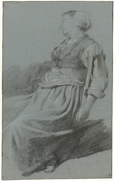 Ülő nő, balra fordulva, sapkát visel, karját a bal szék támlájára akasztotta alkotó: Cornelis Pietersz. Bega