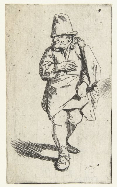 Álló férfi cilinderrel vagy sapkával, jobb kézzel a mellkas előtt alkotó: Cornelis Pietersz. Bega