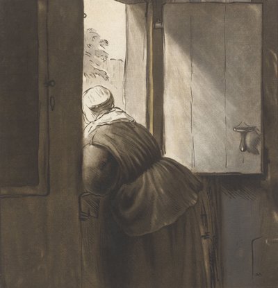 Egy nő az alsó ajtóra támaszkodva Rembrandt van Rijn után alkotó: Cornelis Ploos van Amstel