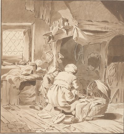 Parasztbelső két nővel alkotó: Cornelis Ploos van Amstel (signed by artist)