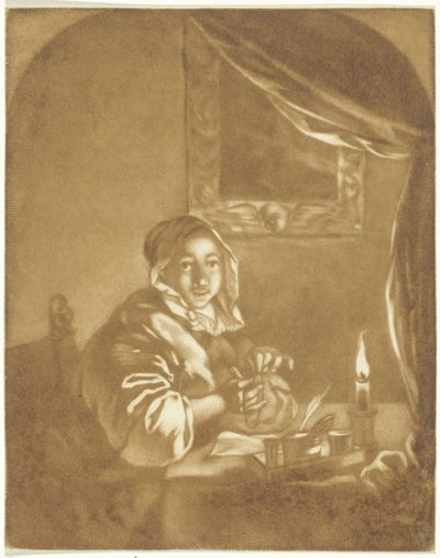 Hölgy gyertyafénynél alkotó: Cornelis Ploos van Amstel (signed by artist)