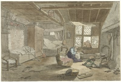 Belső nő a kiságyban alkotó: Cornelis Ploos van Amstel (signed by artist)
