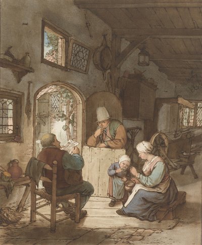 Újságolvasó a belső térben alkotó: Cornelis Ploos van Amstel (signed by artist)