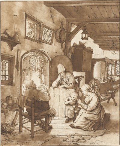 Újságolvasó a belső térben alkotó: Cornelis Ploos van Amstel (signed by artist)