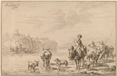 Nő ül egy öszvéren alkotó: Cornelis Ploos van Amstel