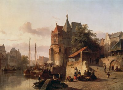 Holland jelenet: Erődített épületek egy csatorna partján alkotó: Cornelis Springer