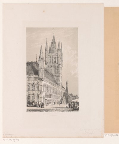 Ypres posztócsarnoka Városháza a 13. századból (Halte Yperen) (cím a tárgyon) alkotó: Cornelis Springer