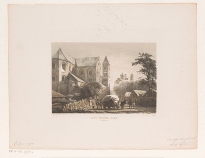 Szarvasmarha kocsival a 11. századi templom előtt Szent Péter-templom (XI. század) (cím a tárgyon) alkotó: Cornelis Springer